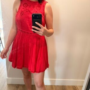 Free People Red Embroidered Casual Dress